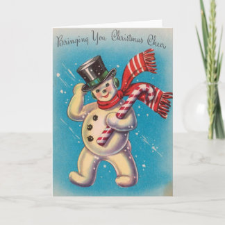 Retro kerstsnowman Wenskaart Feestdagen Kaart