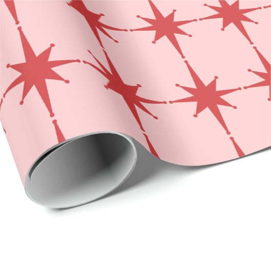 Retro Kerststerren roze en rood patroon Cadeaupapier (Rol Hoek)