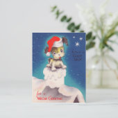  retro kerstvakantie puppy briefkaart (Staand voorkant)