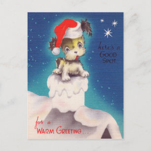  retro kerstvakantie puppy briefkaart