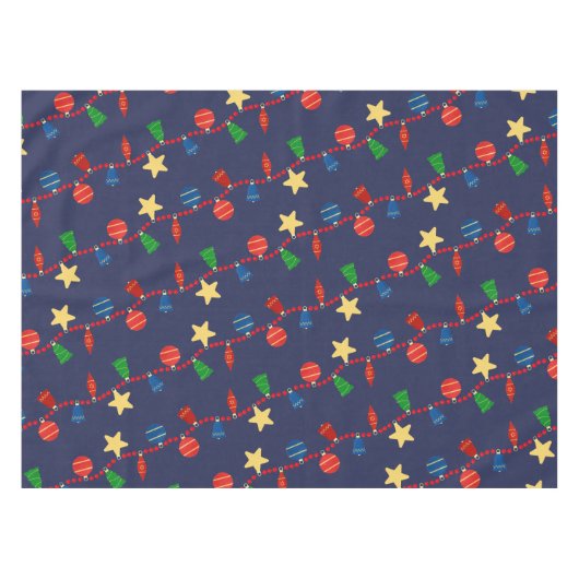 Retro Kerstversiering en Garland Navy Tafelkleed (Voorkant (Horizontaal))