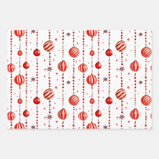 Retro Kerstversiering en Kralen Inpakpapier (Voorkant)