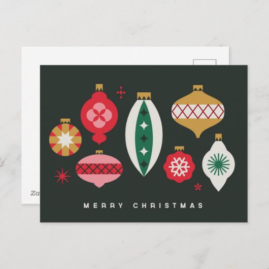 Retro Kerstversiering - Prettig Kerstfeest Feestdagenkaart (Voorkant / Achterkant)