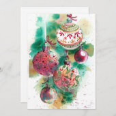 Retro kerstversieringen feestdagenkaart (Voorkant / Achterkant)