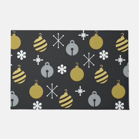 Retro Kerstversieringen Zwart Goud Deurmat (Voorkant)
