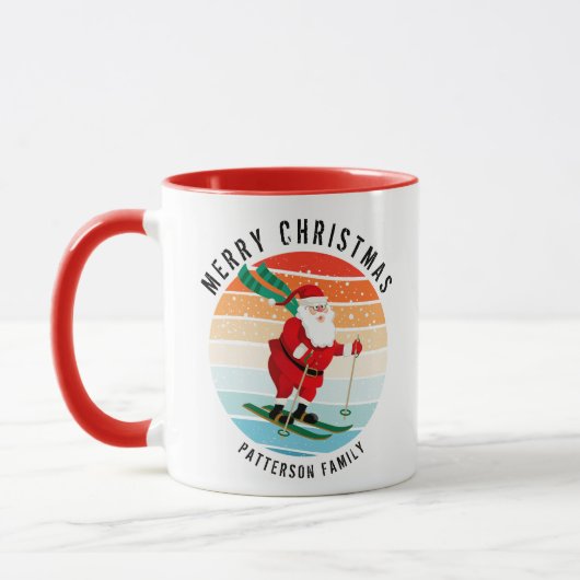 Retro kerstzonsondergang Skiing Santa Persoonlijk Mok (Links)