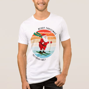 Retro kerstzonsondergang Skiing Santa Persoonlijk Tri-Blend Shirt