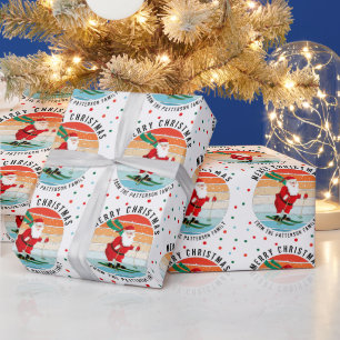Retro kerstzonsondergang Skiing Santa Persoonlijke Cadeaupapier