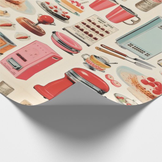 Retro Keuken Cakes en Gereedschap Cadeaupapier (Hoek)