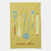 Retro Keuken Gepersonaliseerd Geel Theedoek (Verticaal)