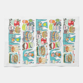 Retro Keuken Koken Boek Illustratie Aqua Theedoek