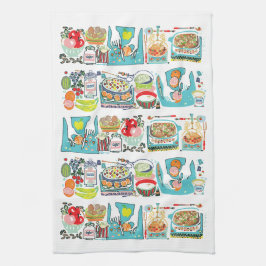 Retro Keuken Koken Boek Illustratie Aqua Theedoek
