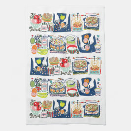 Retro Keuken Koken Boek Illustratie Marine Blauw Theedoek