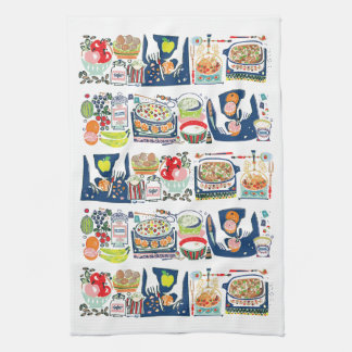 Retro Keuken Koken Boek Illustratie Marine Blauw Theedoek