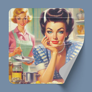 Retro keuken schilderij vierkante sticker