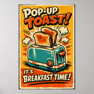 Retro Keuken Toaster Poster – Pop-Up Toast Ontbijt