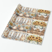 Retro Keukenplank en Zonnebloem Wrapping Paper Cadeaupapier (Uitgerold)