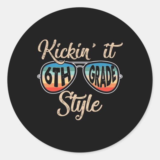 Retro Kickin It 6e klas stijl leraar Terug naar SC Ronde Sticker (Voorkant)