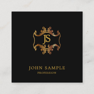 Retro Kijk zwart en gouden artistieke monogram Vierkante Visitekaartje