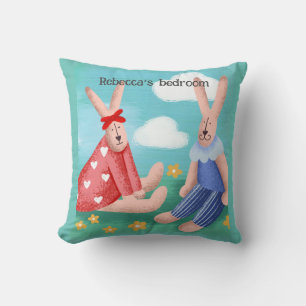 Retro kijkend konijnen met bewerkbare naamkussen/ kussen