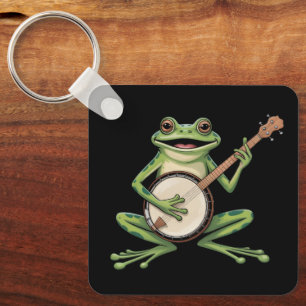 Retro Kikker die Banjo Speelt 90s Muziek Liefhebbe Sleutelhanger