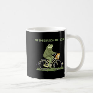 Retro kikker fiets kat weg om radicaal linkse tuig koffiemok