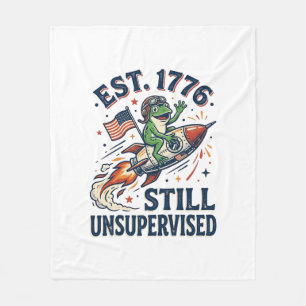 Retro Kikker Raket Est 1776 Onbewaakt T-shirt_1 Fleece Deken