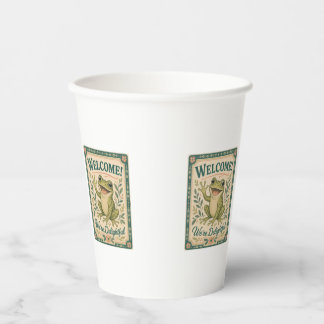 Retro Kikker Welkom We Zijn Aangenaam Kunst Vintag Papieren Bekers
