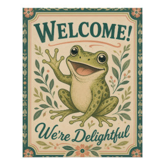 Retro Kikker Welkom We Zijn Aangenaam Kunst Vintag Perfect Poster