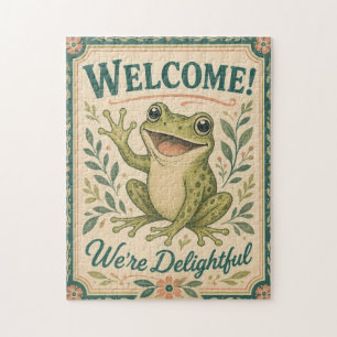 Retro Kikker Welkom Wij Zijn Aardig Kunst Vintage Legpuzzel