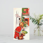  Retro Kind op Kerstochtend Custom Feestdagenkaart (Staand voorkant)