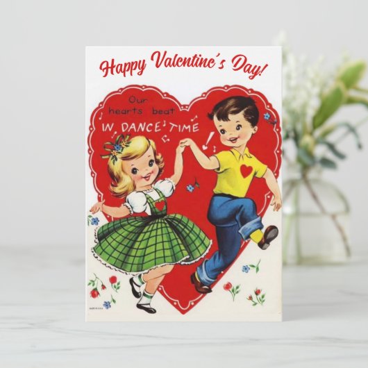 Retro  Kinder dansende Aangepaste Valentijnsdag Feestdagenkaart (Staand voorkant)