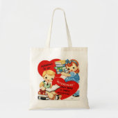 Retro Kinder met Boeken Valentijn Budget Canvas ta Tote Bag (Voorkant)