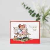  retro kinderen spelen tennis Valentijn ca Feestdagenkaart (Staand voorkant)