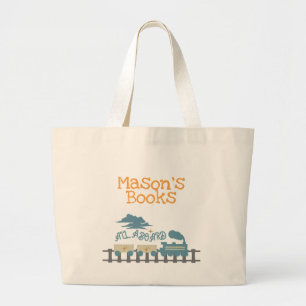 Retro kinderentrein naam bibliotheekboek   grote tote bag
