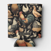 Retro Kip Boerderij Patroon Blikjeskoeler (Voorkant)