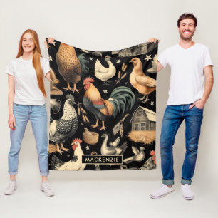 Retro Kip Boerderij Patroon Fleece Deken