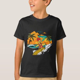 Retro Kip Surfende Maïs Tropische Hawaiaanse Kunst T-shirt