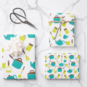 Retro Kitchen Decorative Pots Pans Utiers Thema Inpakpapier Vel