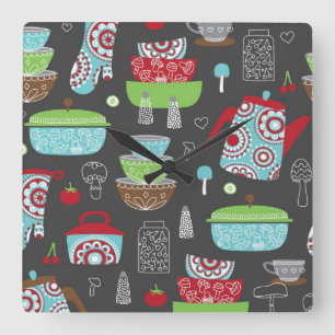 Retro Kitchen met een wandklok Vierkante Klok