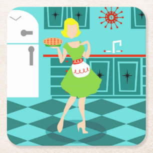 Retro Kitchen Paper-Onderzetters Vierkante Kartonnen Onderzetter