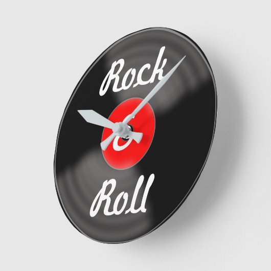 Rétro Kitchen Rock & Roll Red Record Horloge mural (Angle)