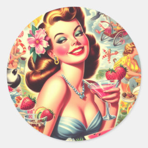 Retro Kitsch Schattige Pinup Ronde Sticker