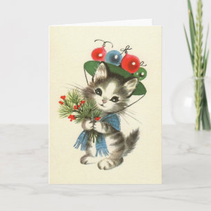 Retro Kitten Holiday-kaart Kaart