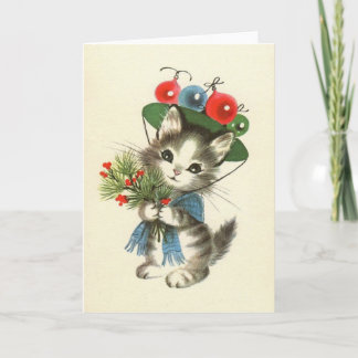 Retro Kitten Holiday-kaart Kaart