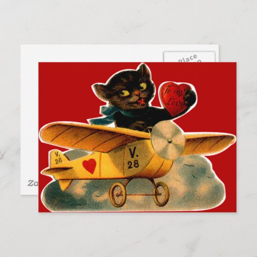 retro kitten in vliegtuig Valentijn Feestdagenkaart (Voorkant / Achterkant)