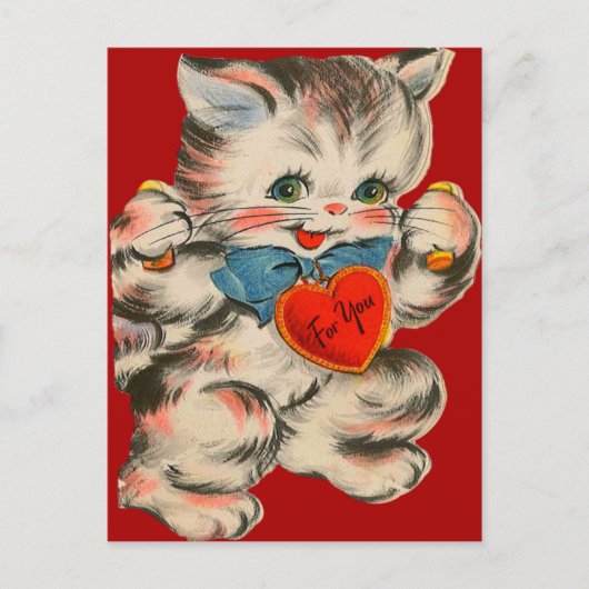  retro kitten met hart Valentijn Kaart (Voorkant)