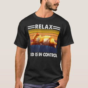 Retro Kitten Ontspan God Is In Controle Lui Slape T-shirt