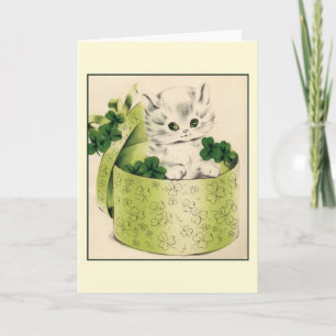 Retro Kitten Saint Patrick's Day Note Card Kaart