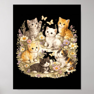 Retro Kitten Vintage Floral Cat Cottagecore Cat Poster